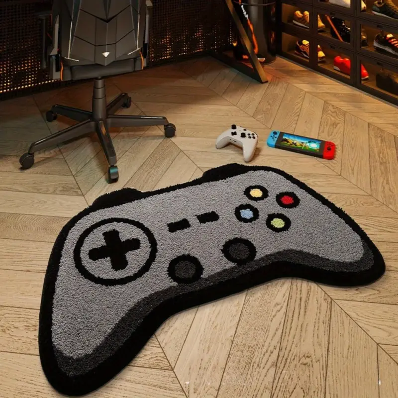 Game controller special-shaped carpet, Gaming Rugs, Machine Washable Rug, e-sports room decorative floor mat black and gray contrasting color floor mat bedroom bedside carpet study game room non-slip washable leisure area carpet