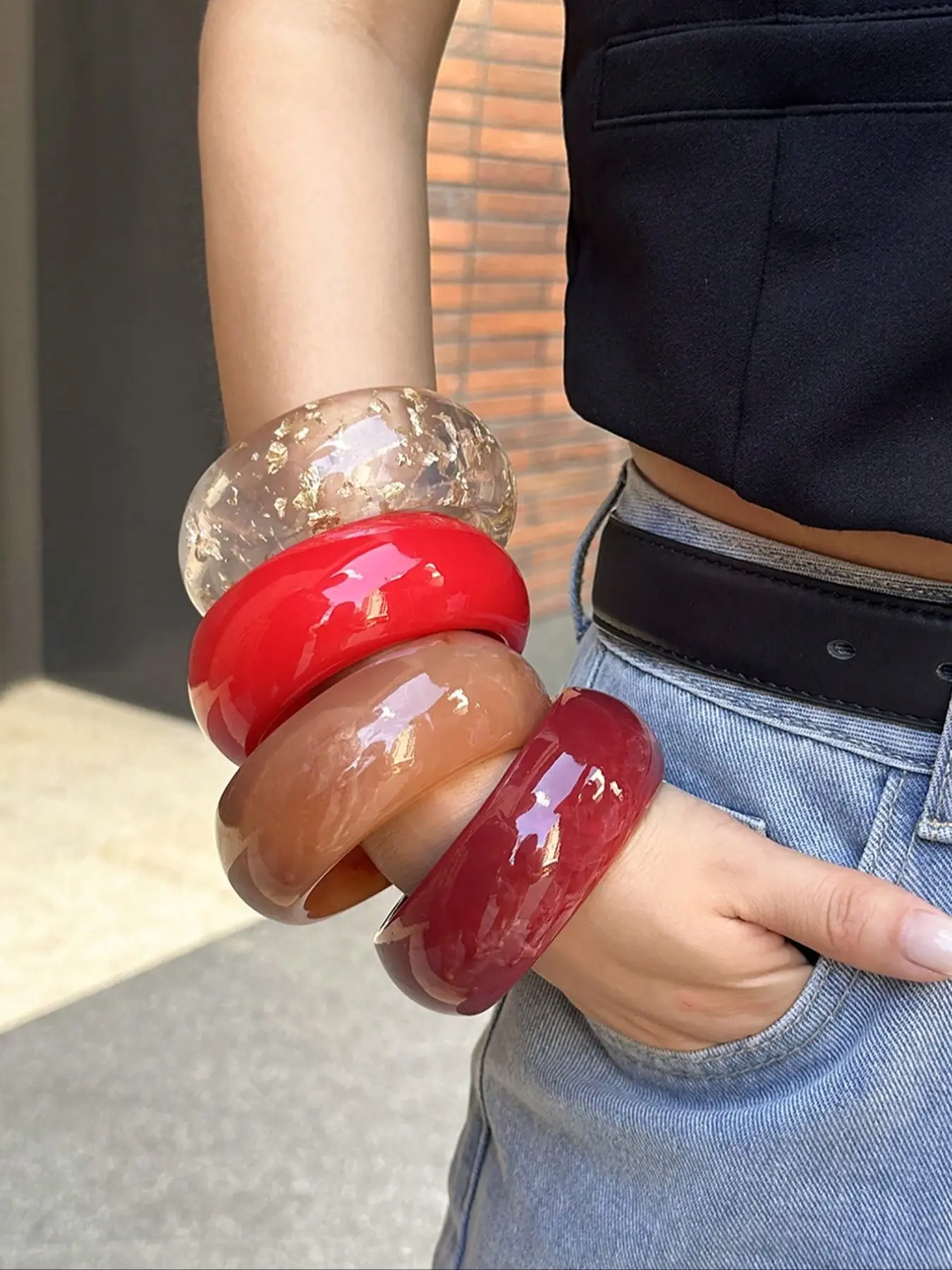 Women's Punk Style Resin Arm Cuff Bracelet, Unique Design Thick Bangle Jewelry, Fashionable Daily Wear Accessory, Perfect Gift Idea