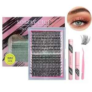 DlY Eyelash Extension Kit Summer Style,320 Pcs D Curl Clusters Individual FalseEyelashes,Mixed 9-1ómm, with LashBond & Seal, Eyelash Tweezers, EyelashRemover, Eye Makeup EnhancementProducts,Dly Lash Extensions at Home,Mother's Day Gift
