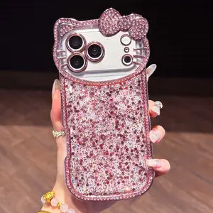 Glitter Pink Sparkly Phone case with Crystal and Clear Camera Protection for iPhone 17 16 15 14 13 Pro Max