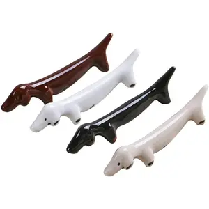 4Pcs Ceramic Sausage Dog Chopsticks Rest, Japanese Cute Chopsticks Holder Spoon Knife Fork Holder, Dachshund Dog Home Decoration (Four-color)