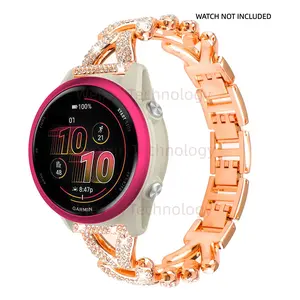 Stylish metal diamond strap compatible with Garmin Forerunner 570 strap, 20mm, 22mm quick release silicone sports strap replacement strap, with loop design, compatible with Garmin Prerunner 570 42mm、47mm、Forerunner 55、165、245、255、265、645、D2 Air X15  Ladie