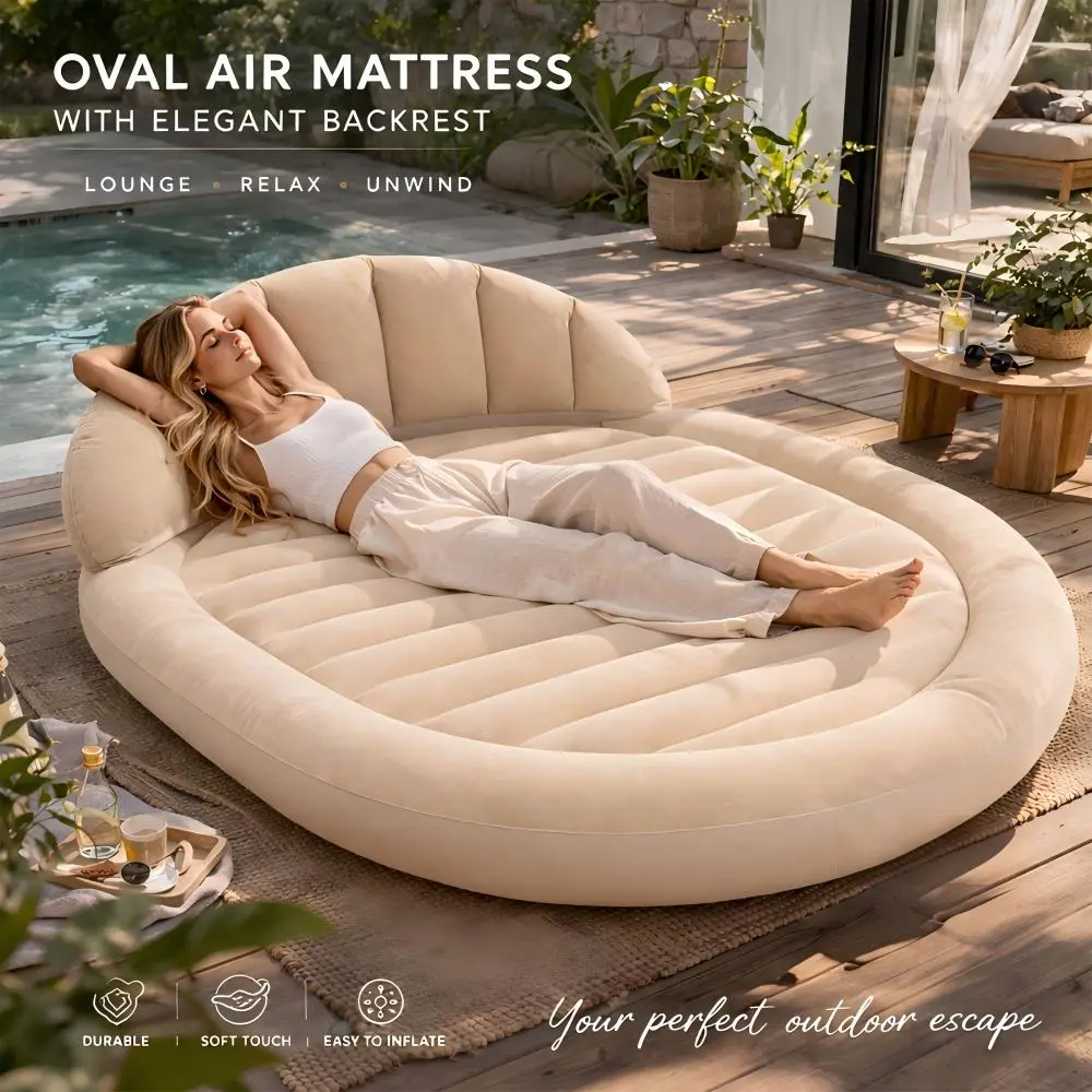 Portable Camping Air Bed / Air Mattress with Ergonomic Backrest, Inflatable Lounge Couch Bed, Foldable Inflatable Guest Bed — Suitable for Living Rooms, Dorms, Balconies, Camping, Seaside, Family Travel