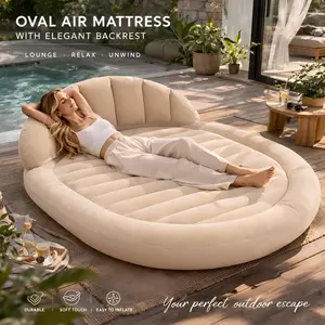Portable Camping Air Bed / Air Mattress with Ergonomic Backrest, Inflatable Lounge Couch Bed, Foldable Inflatable Guest Bed — Suitable for Living Rooms, Dorms, Balconies, Camping, Seaside, Family Travel