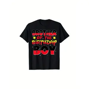 Men'S Wear 180g 100% Cotton One Side Printed Round Collar Short Sleeve T Shirt Brother Of The Birthday Boy Family Party Decorations T Shirt Gift for Men Dad Husband Grandpa Friends, S XXXL, Black