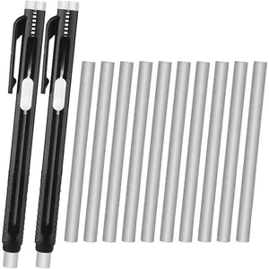 12 Pieces Retractable Mechanical Eraser Pen Bulks Retractable Mechanical Stick Eraser Refill for Teacher Gifts Painting Writing Office Daily Study (Solid Black)