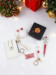 6pcs-Christmas Beaded Keychain Set, Festive Tassel Design, Holiday Gift for Friends and Family, 6 Pieces Per Set