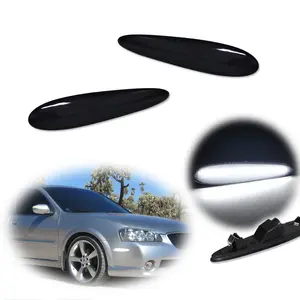 2PCS Smoked Lens White LED Front Side Marker lamps Lights For 2000 2001 2002 2003 Nissan Maxima,Replace OEM 261802Y910, 261852Y910