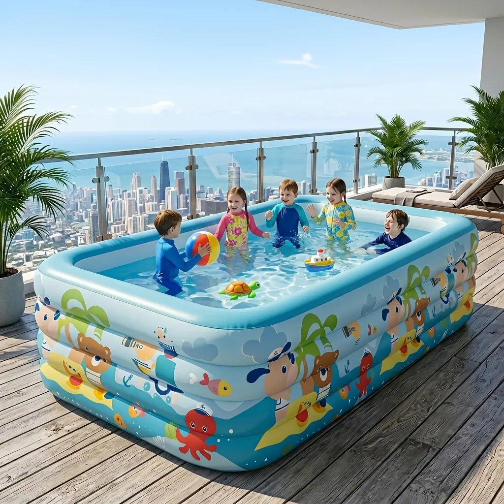 SP1007338750 151.57in New large thick children's cartooninflatable home swimming pool, portable quick inflatablefamily water play pool, summer water entertainment pool forcooling down and relieving heat. Suitable yards, gardens,and outdoors.