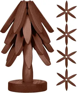 Wooden Trivets for Hot Dishes, Tree Shape Trivet Set, 4 Walnut Wood + 1 Stand stored Like a Christmas Tree, Foldable Kitchen Wooden Trivet, for Hot Dishes, Pot, Bowl, Teapot, Hot Pot Holder, Kitchenware & Tableware Coasters
