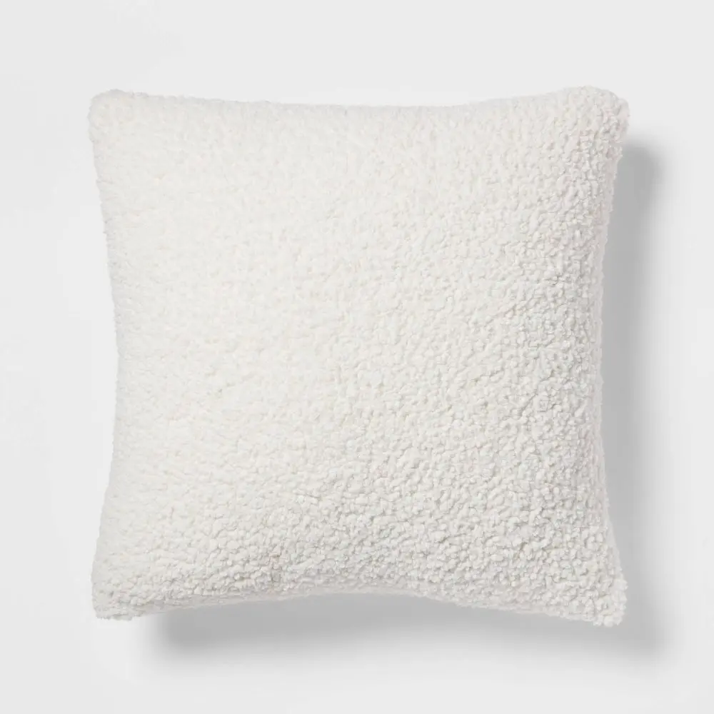 Euro Traditional Cozy Faux Shearling Fur Decorative Throw Pillow Cream - Threshold: Indoor Square Cushion OEKO-TEX Certified