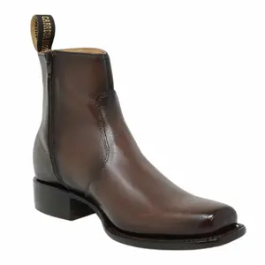 Leather Ankle Boots With Zip-Up/ Botin de Piel Punta Dubai Cuadrada Vaquero con Cierre Estilo- LC266