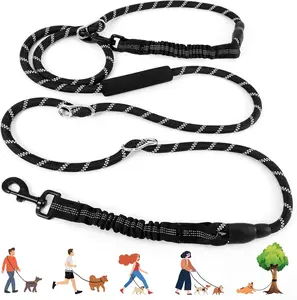 Heavy Duty Hands Free Dog Leash, 10FT Adjustable Handsfree Dog Training Leash with Shock Absorbing Bungee, No Pull Tangle Free Reflective Body Waist Leash for Dog Walking Running