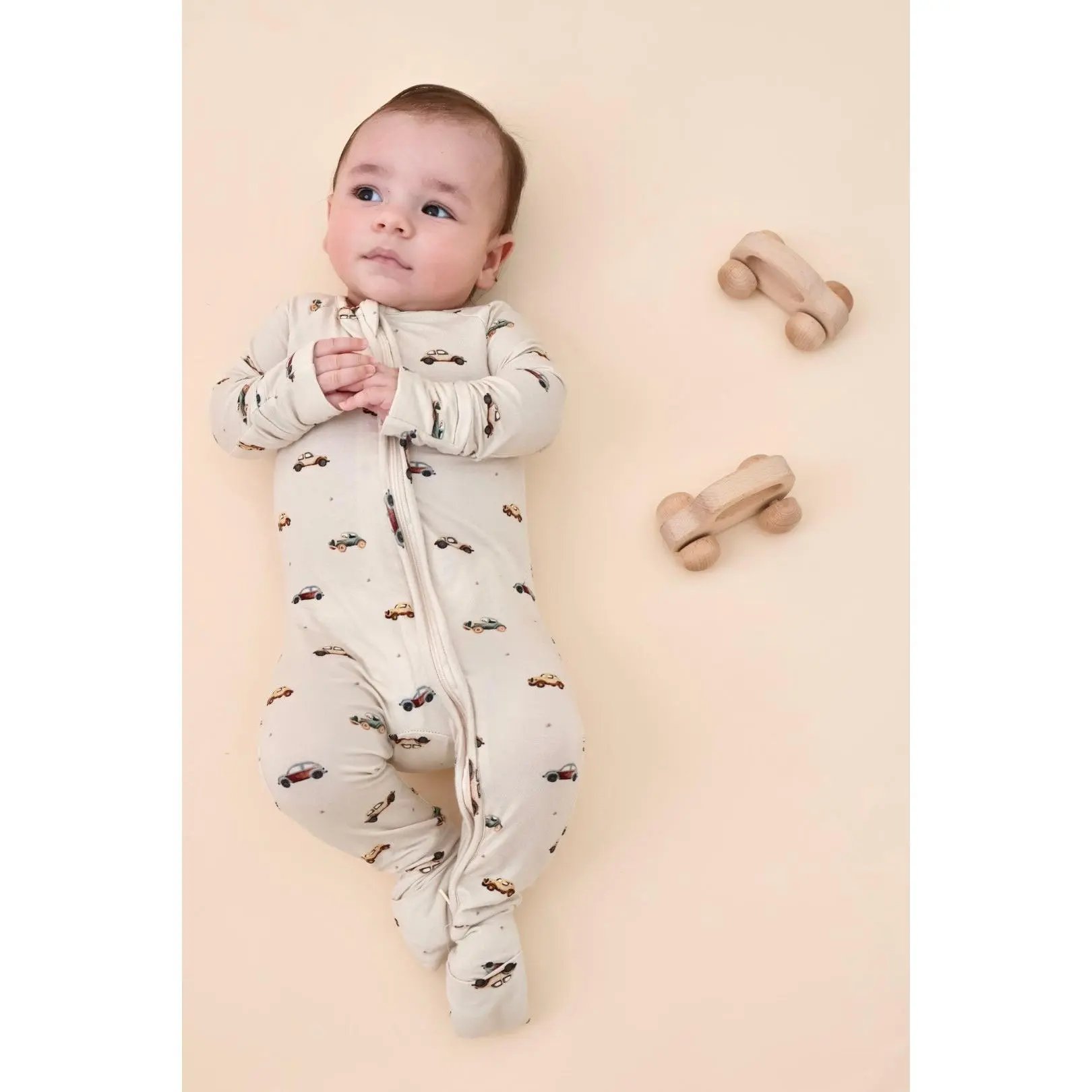 Baby Bamboo Zippered Onesie (Vintage Cars)
