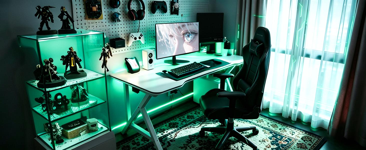 40-Inch Ergonomic Gaming Desk, Carbon Fiber Top, Large Office Computer Desk, Gaming Desk, Home Office Desk, K-Shaped PC Gaming Workstation, Black
