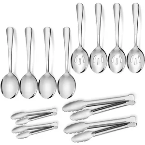 12 Pcs Stainless Steel Serving Utensils Set,Large Serving Spoons,Slotted Spoons,Serving Tongs,Appetizer Tongs,Utensills Set for Buffet Catering Banquet Party,Hand Tools Kits,Summervibes