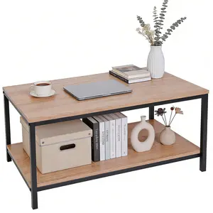 Segawe Rectangular Storage Coffee Table - Rustic Burlywood Wood Top, Metal Frame, Small Coffee Table for Indoor Living Room Decor, Home Use