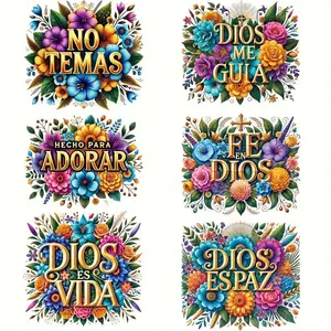 Bible Verses & Floral Pattern Heat Transfer Sticker, 6 Counts/set DIY Washable Iron-on Decals for Clothing, Bags & Fashion Design