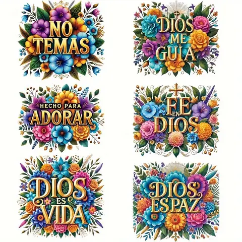 Bible Verses & Floral Pattern Heat Transfer Sticker, 6 Counts/set DIY Washable Iron-on Decals for Clothing, Bags & Fashion Design