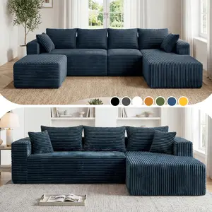 118&92.5" L/U-Shaped Modular Boneless Sectional Couch Oversized Deep-Seat No Assembly Required Suitable for Living room/Bedroom/Apartment 0015BL