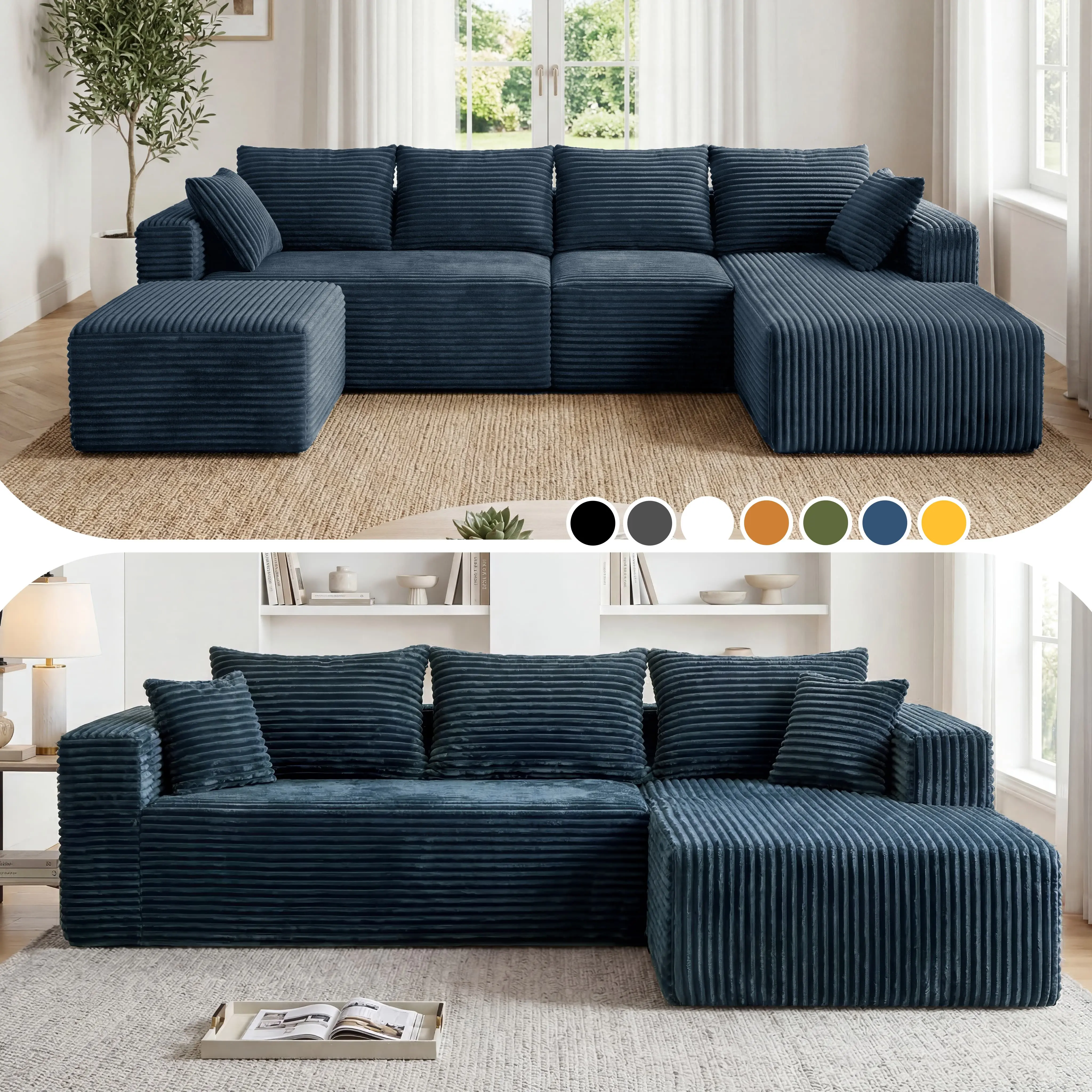 【2 Packages Shipping】118&92.5" Modular Boneless Sectional Couch Oversized Deep-Seat No Assembly Required Suitable for Living room/Bedroom/Apartment 0015BL