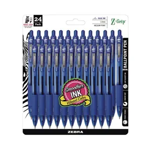 Zebra Z-Grip Retractable Ballpoint Pen Blue Ink 1.0mm Medium Point Smoother Ink Vibrant Color 24 Packs