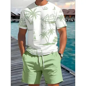 2 Piece Summer Casual Everyday Men's Short Sleeve Shorts Set Hawaiian Print Men's T-shirt Outdoor Sports Men's Beach Shorts