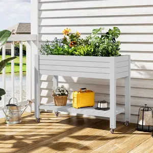 RIWENGO Elevated Raised Garden Bed Planter Box 2 Tiers with Legs (Caster Wheels) Removable Grow Grids & Fabric Inner Liner for Deep Rooted Plants Vegetables Flowers Herbs Fruits Easy Assembly for Balcony Patio Backyard Yard Summervibes