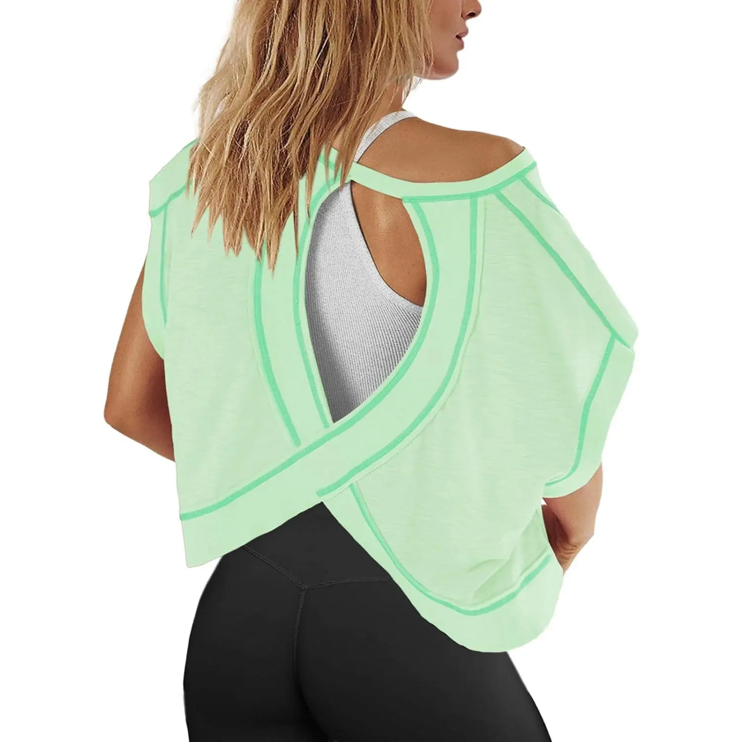 Womens Open Back Workout Top Oversized Workout T Shirts Backless Athletic Shirt Short Sleeve Baby Tee(Gift)