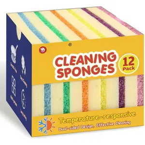 Dish Sponges, Dual-Sided Temperature-Responsive Kitchen Sponges, Non-Scratch Cleaning Sponge, Dish , Scrub Sponge for Kitchen, Bathroom & Household, 12 Pack