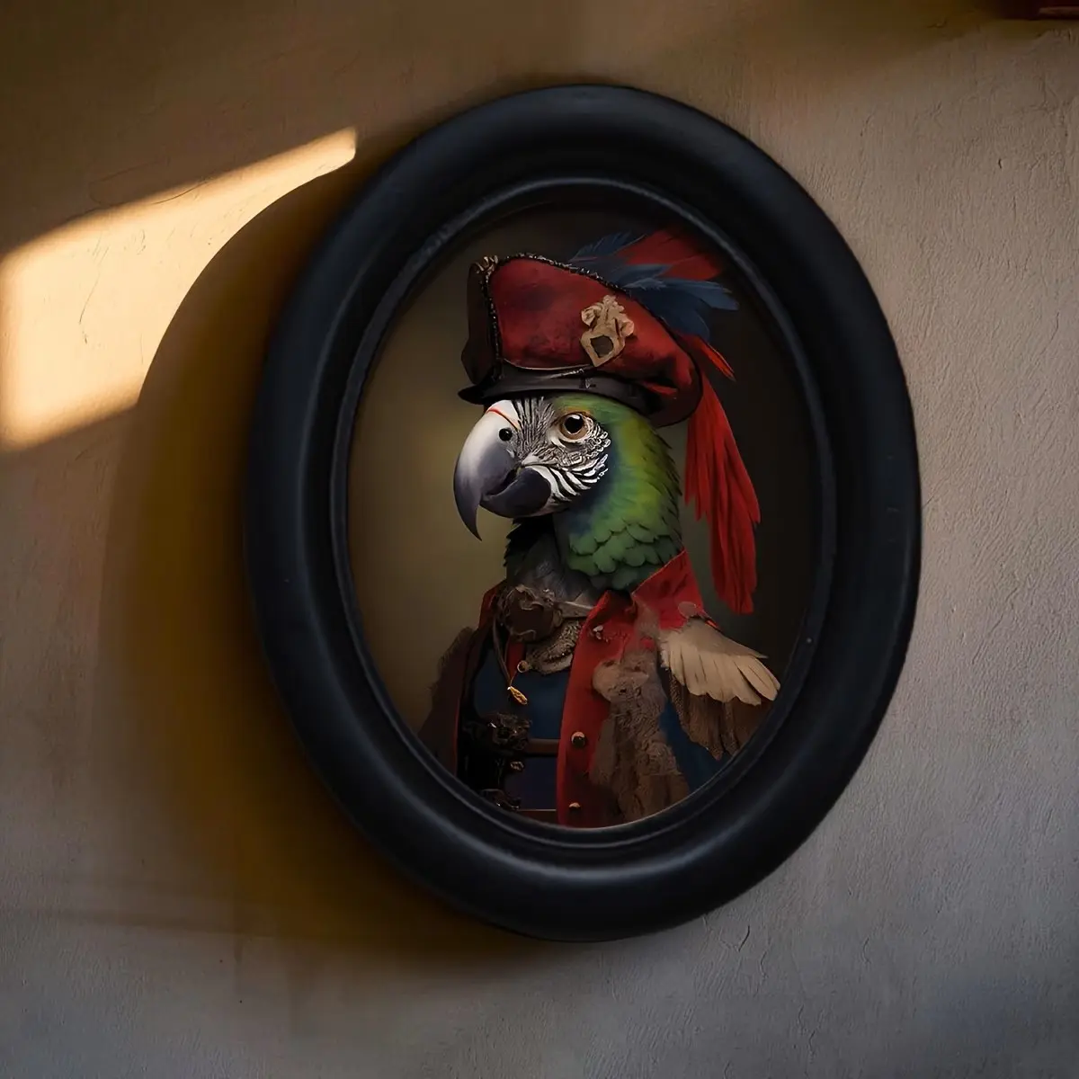 Vintage Parrot Captain Mr. Oval Frame Artistic French Print Decorative Painting, Perfect for Halloween Christmas Thanksgiving Home Office Wall Decoration