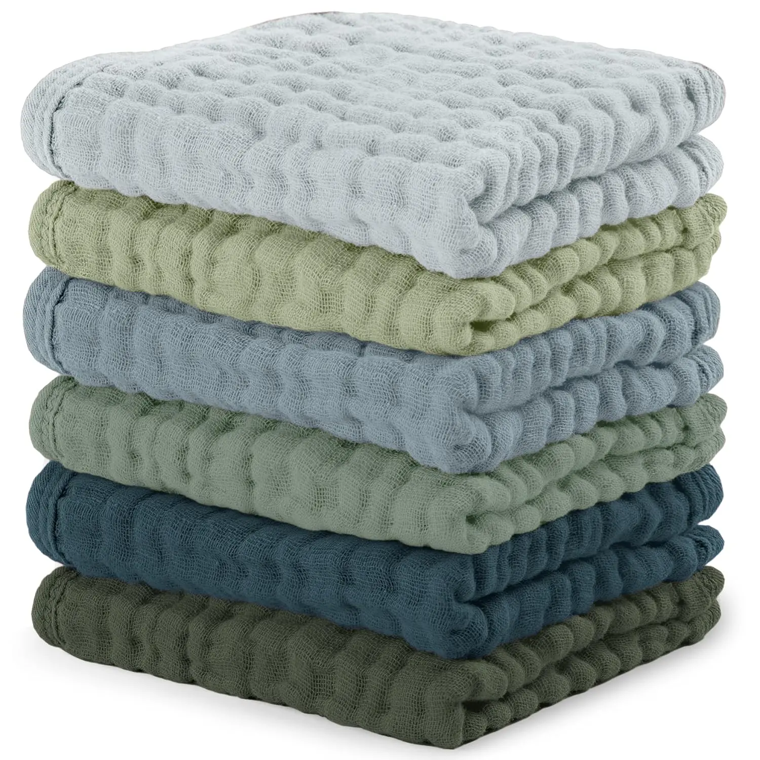 6-Pack Muslin Baby Washcloths - 6-Layer Cotton, Softness, Sensitive Skin, Large Size 10"x10", Absorbent Infant Essentials for Newborns - Multi Boy
