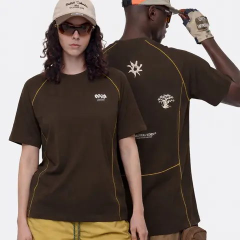 AELFRIC EDEN Men's Graphic Cotton-Modal Fitted Top, Loose-Fit Streetwear Shirt with Contrast Stitching, Short-Sleeve Fabric Print T-Shirt for Back-to-School First Day Outfits