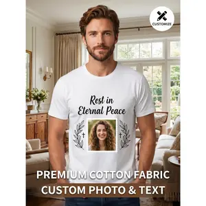 Custom Memorial Shirt Personalized Photo And Text Rest in Peace Tribute Shirts Premium Crewneck Short Sleeve Tops for Men Women Funeral Remembrance Clothing Keepsake Bereavement Gifts Customizable Cas