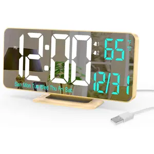 Dual Alarm Clock 6.7in Gold Desk Clock with Dimming, 12/24h, Seconds, Date, Day of Week, Temp, Digital LED Clock for Bedroom, Digital Calendar Clocks for Living Room Gold Desk Accessories