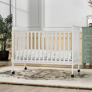 An 3-In-1 Convertible Crib, Small Toddler Infant Bed With Locking Wheels For Newborn Nursery Furniture, Made Of Pinewood With Adjustable Mattress Height