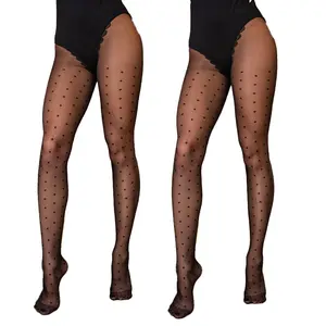 2-Pack Polka Dot Jacquard Tights - 30D Durable Black Sheer Pantyhose | Aesthetic Patterned Stockings | High Stretch Slimming Hosiery for Office & Dating outdoorfun