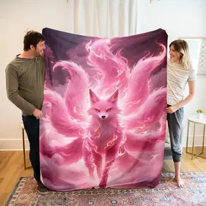 Nine-Tailed Fox Plush Blanket, Soft Flannel Material, Suitable for Bed and Sofa, All-Season Decorative Throw