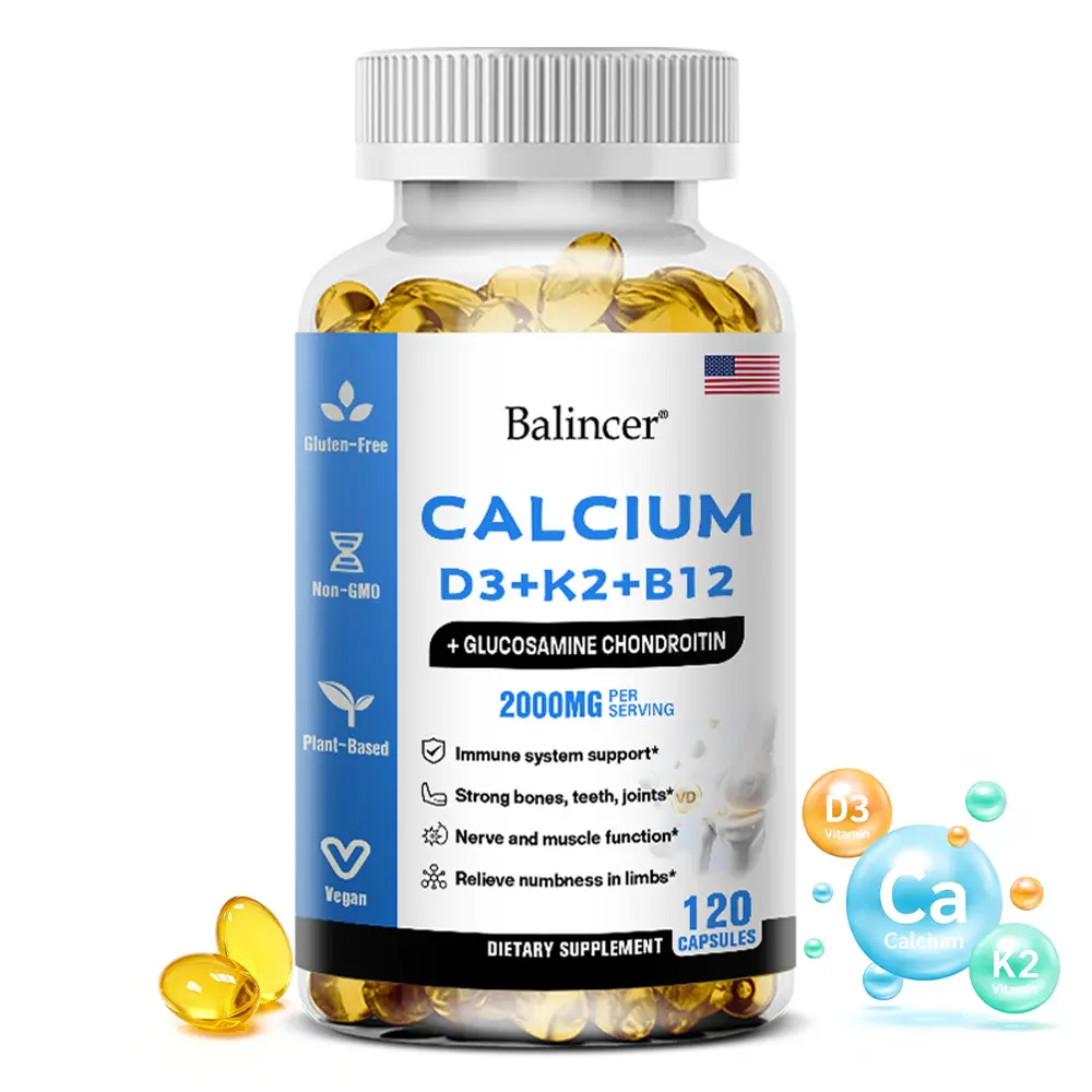 Balincer Calcium and vitamin D3+K2+B12 health supplements,Support bone and joint health, 120 Capsules Balincer Calcium and vitamin D3+K2+B12 health supplements,Support bone and joint health, 120 Capsules