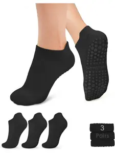 3-Pack & 4-Pack Women's Pilates Socks, Non-Slip Anti Slip Ankle Socks, Athletic Grip Socks for Yoga, Ballet, Hospital Use, Sporty Fitted Design, All Seasons Wear