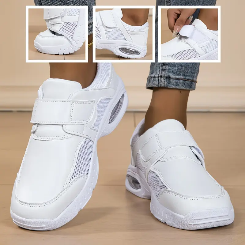 Women's Low-Top Closed Athletic Shoes - Female, Casual, Heavy-Duty Synthetic Rubber Sole, Tape Closure, Cushioned Nurse Work Shoes, SGS Certified (White), Heavy-Duty Sole, Running Shoe