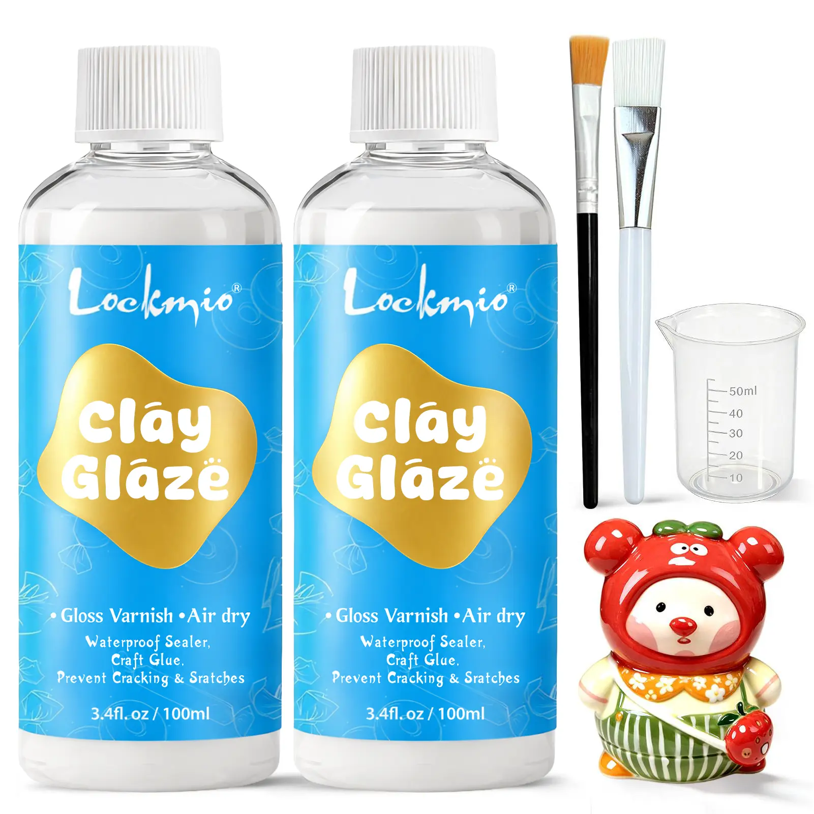 2 x 100ML Air Dry Clay Glaze, High Gloss Varnish, Protective Sealant to Prevent Cracking & Scratching While Providing a Gloss Glaze Effect - for Ceramics, Wood, Acrylic Painting and Crafts (Gloss) valentine's gift