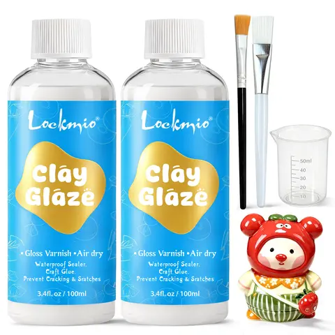 2 x 100ML Air Dry Clay Glaze, High Gloss Varnish, Protective Sealant to Prevent Cracking & Scratching While Providing a Gloss Glaze Effect - for Ceramics, Wood, Acrylic Painting and Crafts (Gloss) valentine's gift