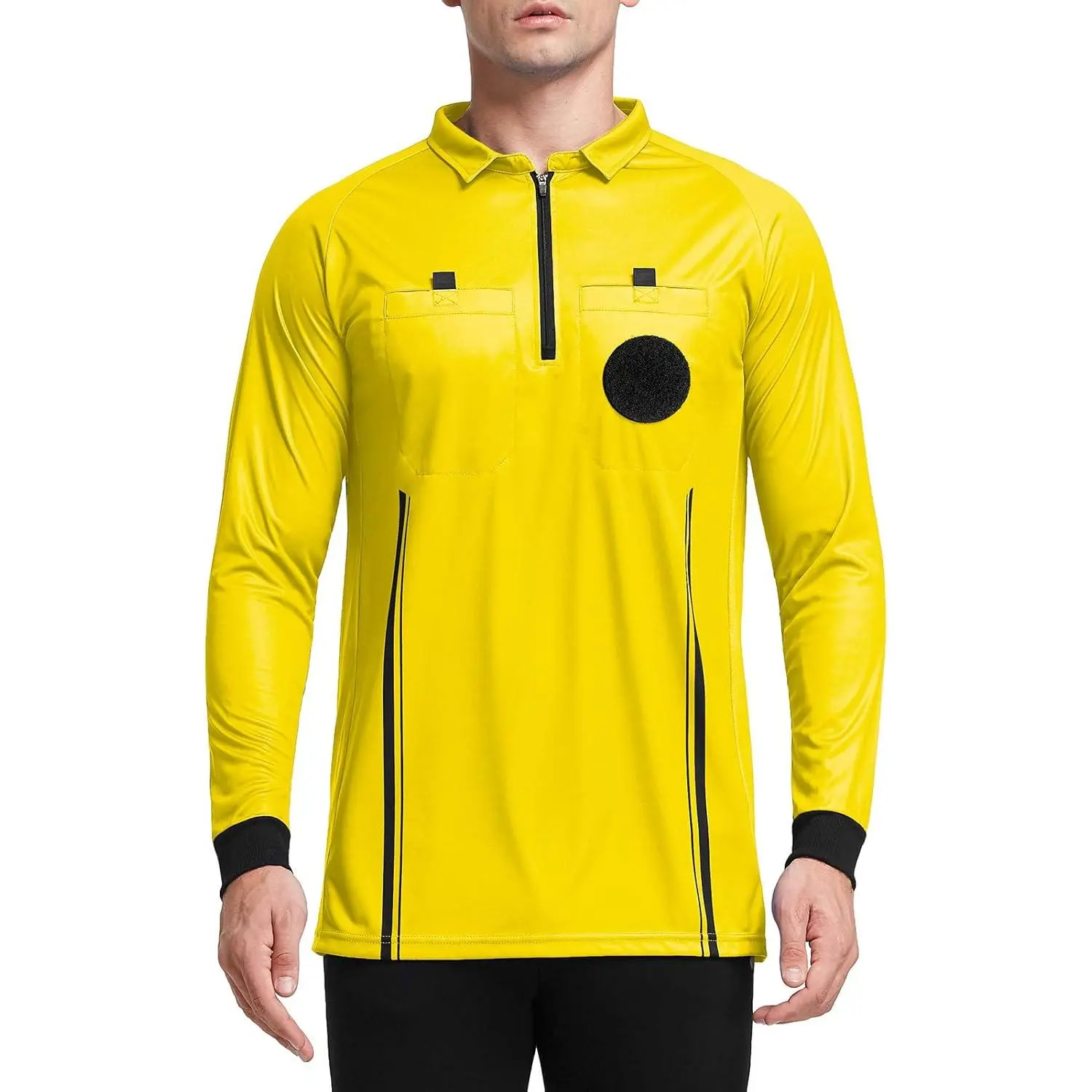 Men's Pro Soccer Referee Jersey Long Sleeve Ref Shirt, Athletic Activewear