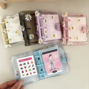 Daisy Pattern Clear Spiral Notebook Journal, 1 Count Portable Mini Diary Planner with 80 Sheets Paper, Stationery Supplies for Home School Office