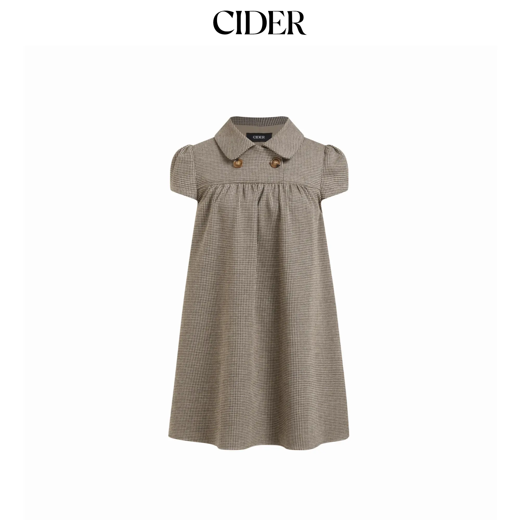 Cider  Peter Pan Collar Houndstooth Button Mini Dress