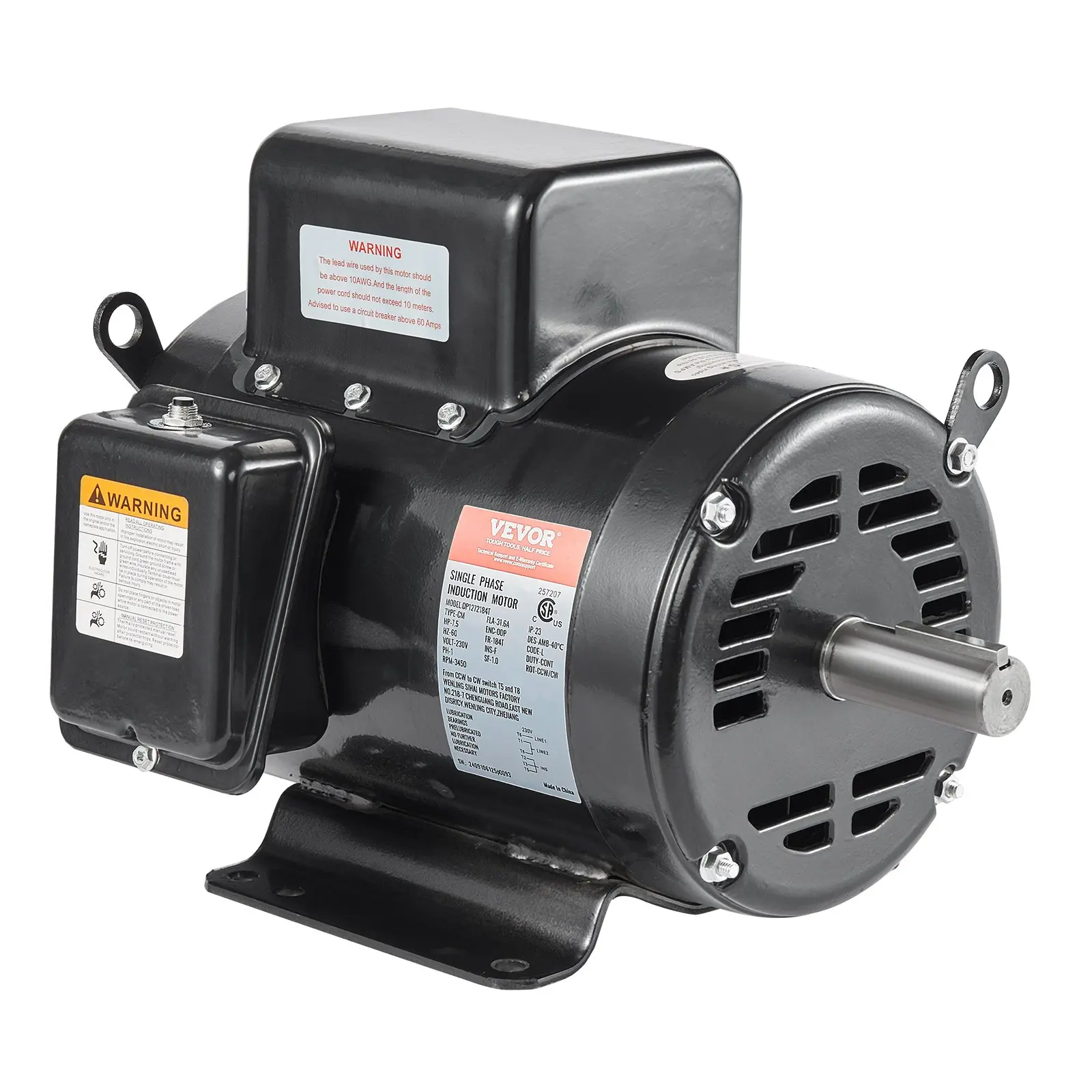 【DealsForYouDays】VEVOR 7.5HP Air Compressor Motor, 230V 31.6 Amps Electric Motor, 3450RPM 184T Frame, 1-1/8 Keyed Shaft, 2.75 Shaft Length for Air Compressors, Single Phase, CCW/CCW (Factory Setting is CCW)
