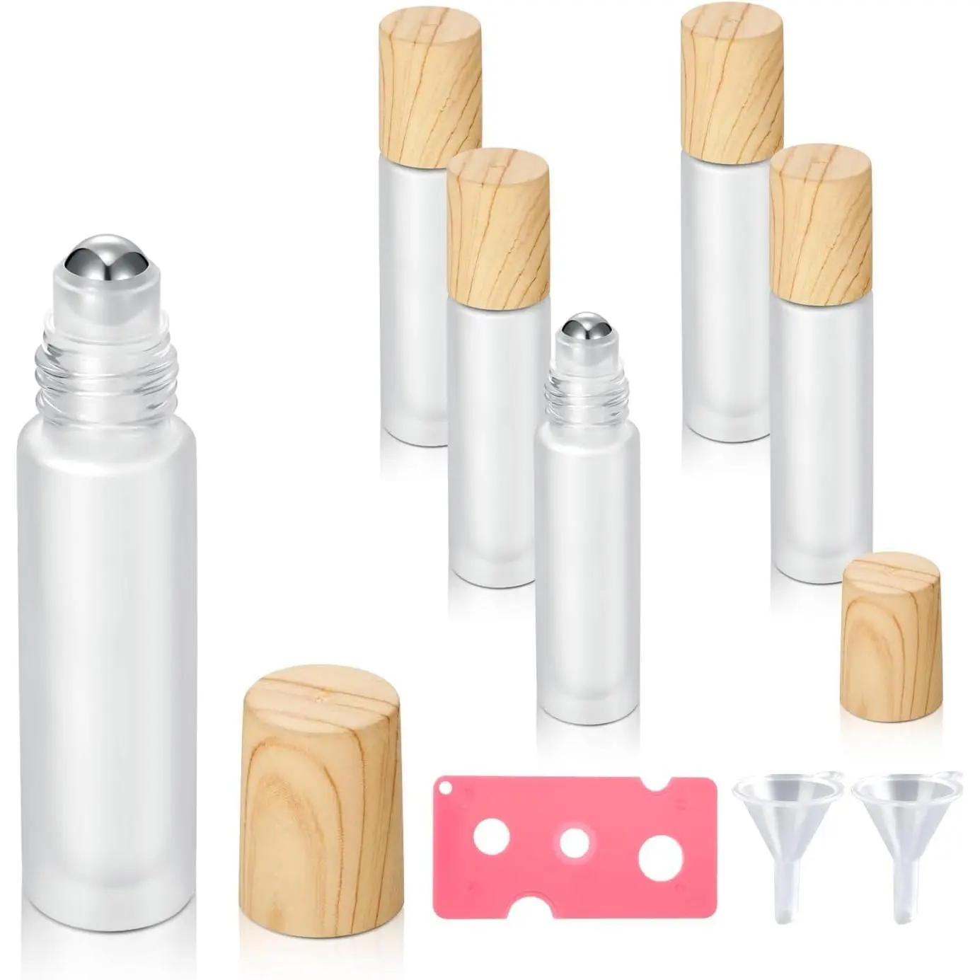 6 Pack 10ml Empty Frosted Glass Essential Oil Roller Bottles with Stainless Steel Roller Balls and  Grain Plastic Caps Refillable Container for Perfume(6 Pack  Grain Plastic Caps)
