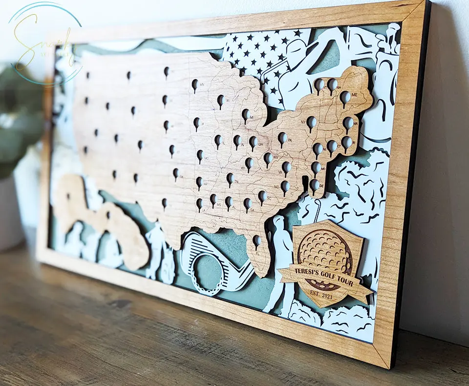 Golf course travel map, golf map, fifty states of golf , travel map, travel home decor, gift for golfer, gifts for dad