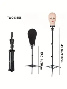 19.6/43.3in Wig Stand Tripod Metal Adjustable Mannequin Head Stand Upgrade Foldable Wig Head Stand for Cosmetology Hairdressing Training Salon